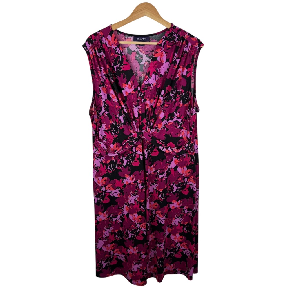 Roamans Floral Twist Front Dress Size‎ 22/24 Stretch Comfort Office Career Flowy